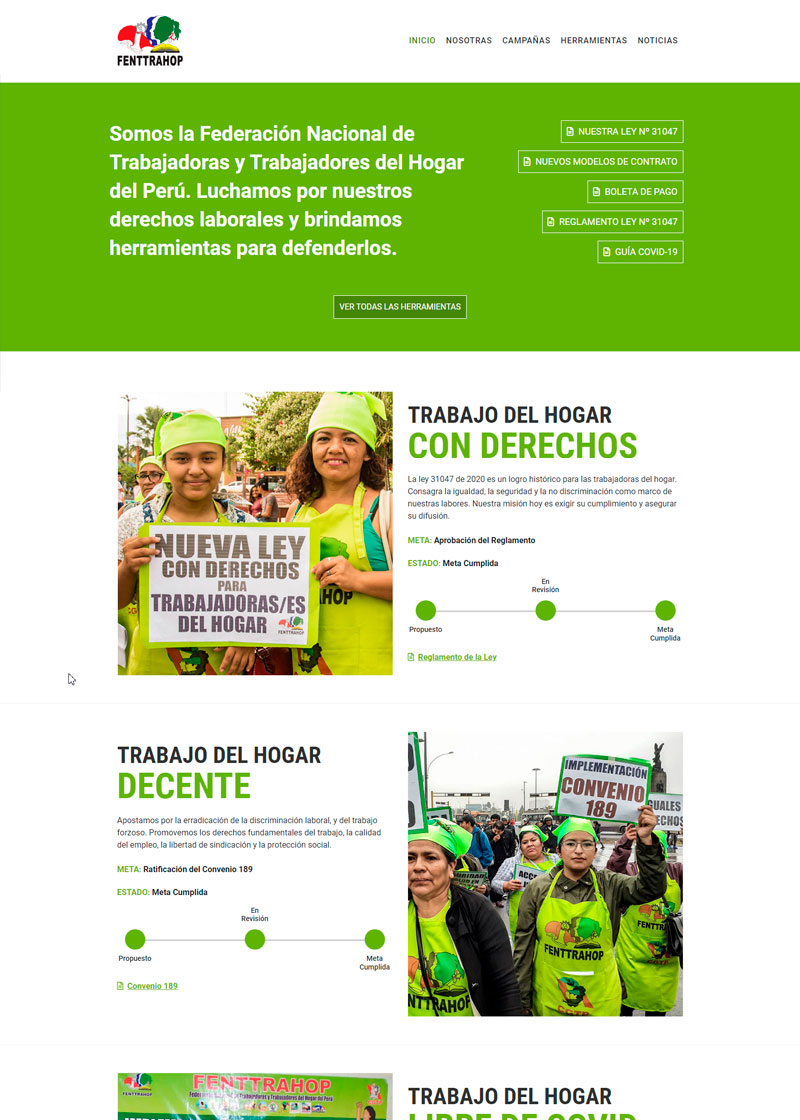 Web de la Federación Nacional de Trabajadoras y Trabajadores del Hogar del Perú